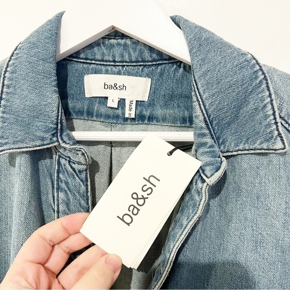 NWT BA&SH Frida Denim Jean Belted Collared Patch Pocket Jumpsuit Size Large - Picture 6 of 15